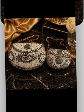 ✨ Statement Mosaic Luxe Clutch Set – Gold & Ivory Handmade from India Artistry ✨